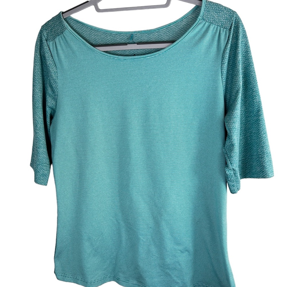 Prana Kaylin Teal Aqua Performance Breathable Mesh Shirt Women's Sz XL